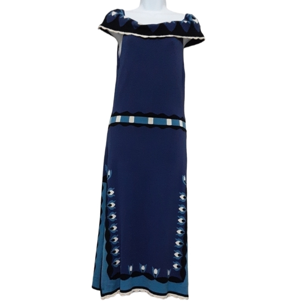Temperley London midi dress 8 women silk off shoulder embroidered knit artsy lux